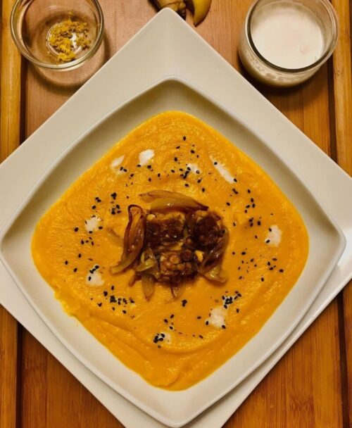 Crema de Raíces con Leche de Coco, Jengibre y Limón
