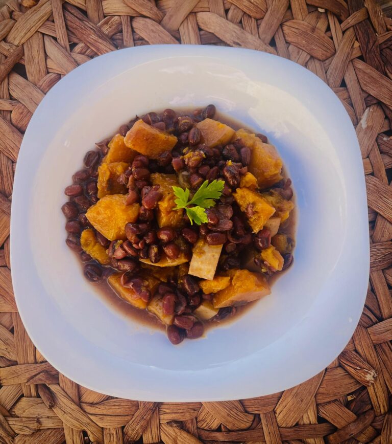 Azukis con Calabaza y Puerros al Miso